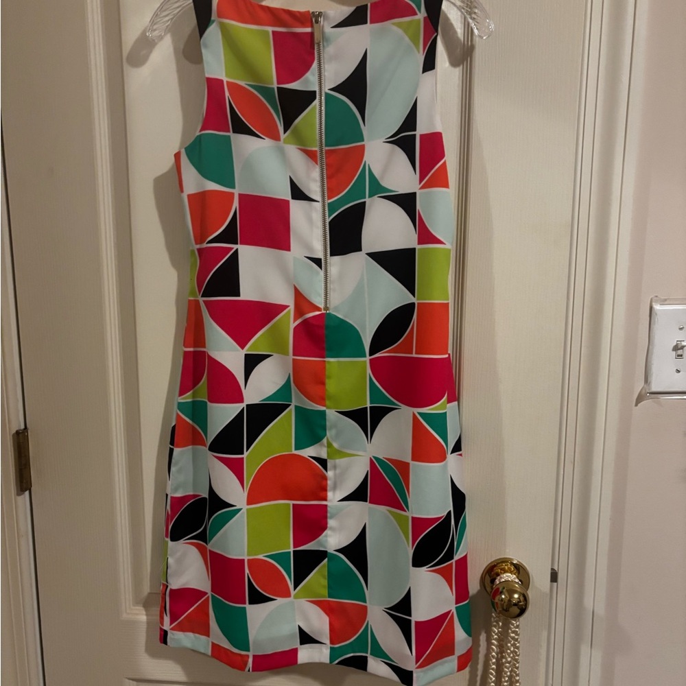 Crown & Ivy sz 4 Geometric Multicolor Sleeveless Dress mod retro sleeveless - Picture 13 of 14